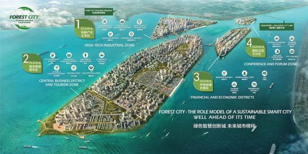 Artist's impression of the four artificial islands. - Forest City Johor