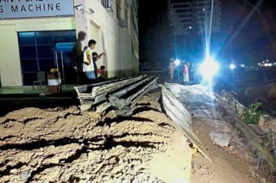 The collapsed road leading to the entrance of the PJLIP during an earlier incident