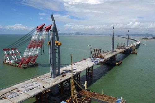 Construction on the Hong Kong-Zhuhai-Macau bridge. (Photo from The State Council of the People's Republic of China)